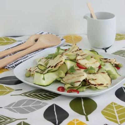 BARBECUED HALLOUMI, COURGETTE AND BROAD BEAN SALAD